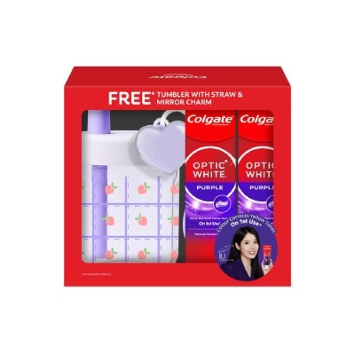 COLGATE IU Optic White Purple Toothpaste 100g x 2s + Tumblr 1s & Mirror Charm 1s (*Design given at random)
