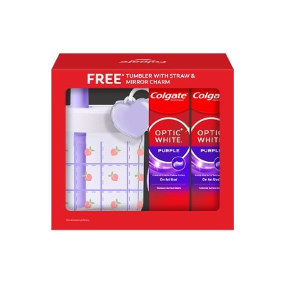 COLGATE - Optic White Purple Whitening Toothpaste 100g x 2s + Tumbler & Keychain (Tumblr design given at random)