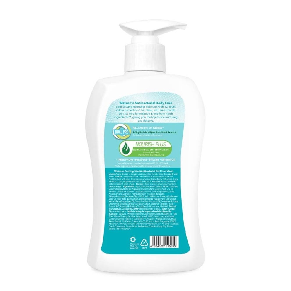 Anti-Bacterial Gel Hand Wash Cooling Mint (Kills 99.9% Germs + 12hrs Odour Protection + pH Balanced) 500ml