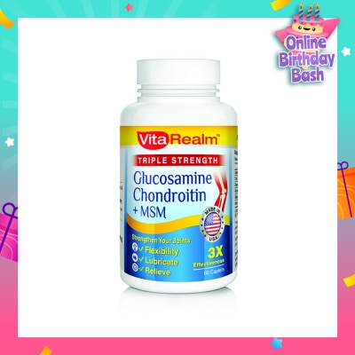VITAREALM Triple Strength Glucosamine Chondroitin + MSM 60 Tablets
