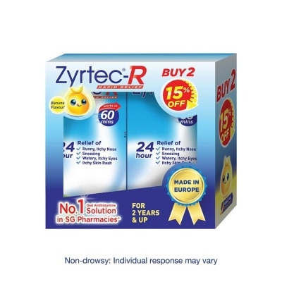 ZYRTEC No.1 Rapid Relief Oral Antihistamine Solution Banana Flavour Packset (Suitable for Above 2yrs Old) 75ml x 2s