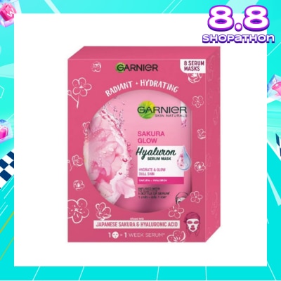 GARNIER Hydra Bomb Sakura Glow Super Hydrating Pinkish Glow Serum Mask Sheets (For Dull Skin Lacking Glow) 8s