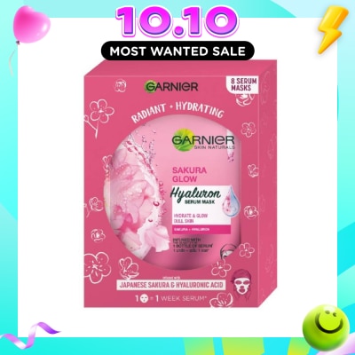 GARNIER Hydra Bomb Sakura Glow Super Hydrating Pinkish Glow Serum Mask Sheets (For Dull Skin Lacking Glow) 8s image