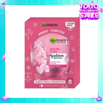 GARNIER Hydra Bomb Sakura Glow Super Hydrating Pinkish Glow Serum Mask Sheets (For Dull Skin Lacking Glow) 8s