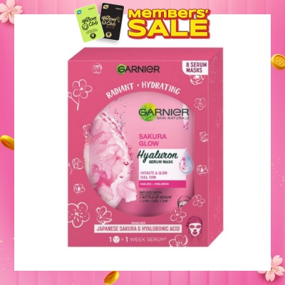 GARNIER Hydra Bomb Sakura Glow Super Hydrating Pinkish Glow Serum Mask Sheets (For Dull Skin Lacking Glow) 8s