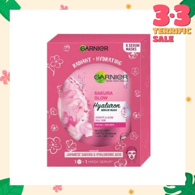 GARNIER Hydra Bomb Sakura Glow Super Hydrating Pinkish Glow Serum Mask Sheets (For Dull Skin Lacking Glow) 8s