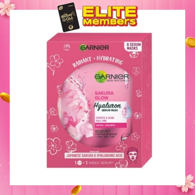 GARNIER Hydra Bomb Sakura Glow Super Hydrating Pinkish Glow Serum Mask Sheets (For Dull Skin Lacking Glow) 8s
