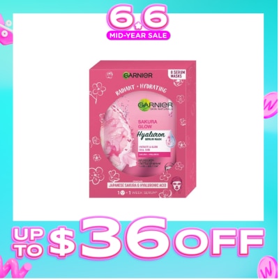 GARNIER - Hydra Bomb Sakura Glow Super Hydrating Pinkish Glow Serum Mask Sheets (For Dull Skin Lacking Glow) 8s