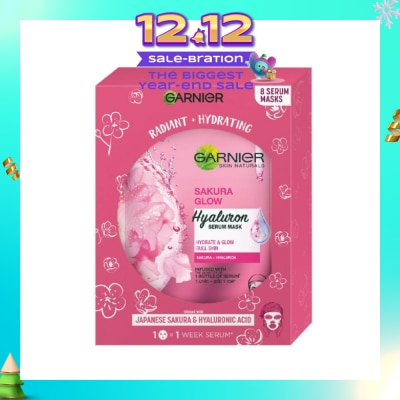GARNIER Hydra Bomb Sakura Glow Super Hydrating Pinkish Glow Serum Mask Sheets (For Dull Skin Lacking Glow) 8s