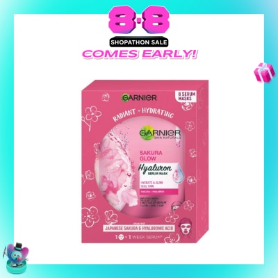 GARNIER - Hydra Bomb Sakura Glow Super Hydrating Pinkish Glow Serum Mask Sheets (For Dull Skin Lacking Glow) 8s