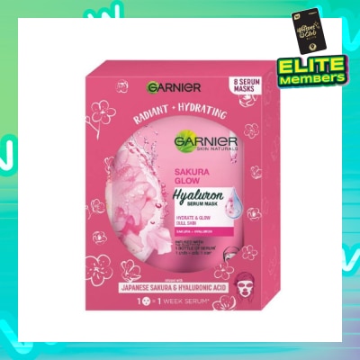 GARNIER Hydra Bomb Sakura Glow Super Hydrating Pinkish Glow Serum Mask Sheets (For Dull Skin Lacking Glow) 8s