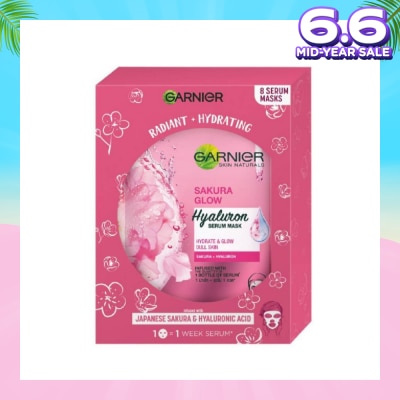 GARNIER Hydra Bomb Sakura Glow Super Hydrating Pinkish Glow Serum Mask Sheets (For Dull Skin Lacking Glow) 8s