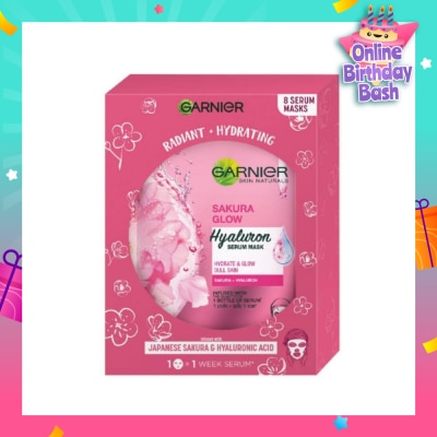 GARNIER Hydra Bomb Sakura Glow Super Hydrating Pinkish Glow Serum Mask Sheets (For Dull Skin Lacking Glow) 8s