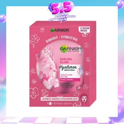 GARNIER - Hydra Bomb Sakura Glow Super Hydrating Pinkish Glow Serum Mask Sheets (For Dull Skin Lacking Glow) 8s