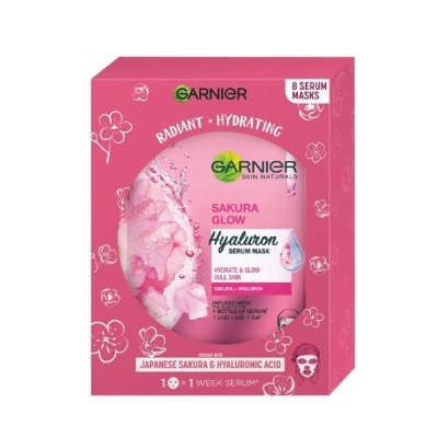 GARNIER Hydra Bomb Sakura Glow Super Hydrating Pinkish Glow Serum Mask Sheets (For Dull Skin Lacking Glow) 8s