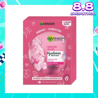 GARNIER Hydra Bomb Sakura Glow Super Hydrating Pinkish Glow Serum Mask Sheets (For Dull Skin Lacking Glow) 8s