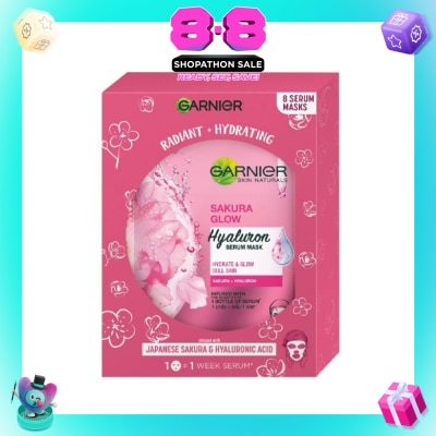 GARNIER - Hydra Bomb Sakura Glow Super Hydrating Pinkish Glow Serum Mask Sheets (For Dull Skin Lacking Glow) 8s