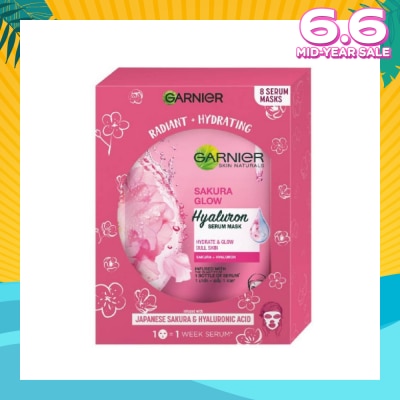 GARNIER Hydra Bomb Sakura Glow Super Hydrating Pinkish Glow Serum Mask Sheets (For Dull Skin Lacking Glow) 8s