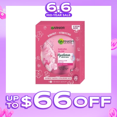 GARNIER - Hydra Bomb Sakura Glow Super Hydrating Pinkish Glow Serum Mask Sheets (For Dull Skin Lacking Glow) 8s