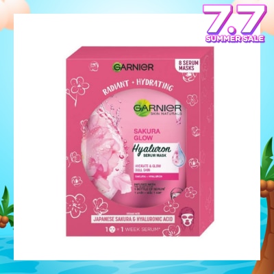 GARNIER Hydra Bomb Sakura Glow Super Hydrating Pinkish Glow Serum Mask Sheets (For Dull Skin Lacking Glow) 8s