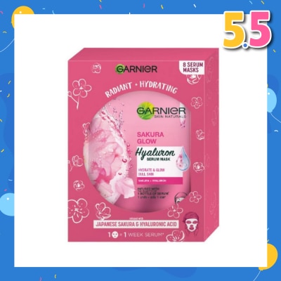 GARNIER Hydra Bomb Sakura Glow Super Hydrating Pinkish Glow Serum Mask Sheets (For Dull Skin Lacking Glow) 8s