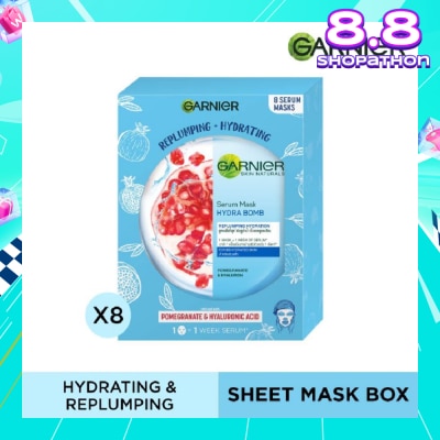 GARNIER Hydra Bomb Pomegranate Super Hydrating Replumping Serum Mask Sheets (For Dehydrated Skin) 8s