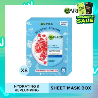 GARNIER Hydra Bomb Pomegranate Super Hydrating Replumping Serum Mask Sheets (For Dehydrated Skin) 8s