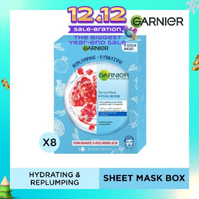 GARNIER Hydra Bomb Pomegranate Super Hydrating Replumping Serum Mask Sheets (For Dehydrated Skin) 8s