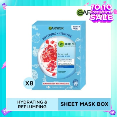 GARNIER Hydra Bomb Pomegranate Super Hydrating Replumping Serum Mask Sheets (For Dehydrated Skin) 8s