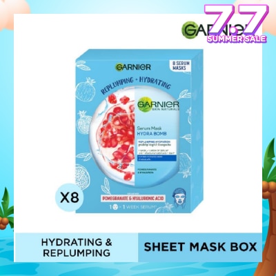 GARNIER Hydra Bomb Pomegranate Super Hydrating Replumping Serum Mask Sheets (For Dehydrated Skin) 8s