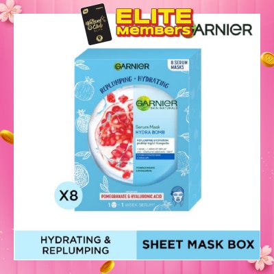 GARNIER Hydra Bomb Pomegranate Super Hydrating Replumping Serum Mask Sheets (For Dehydrated Skin) 8s