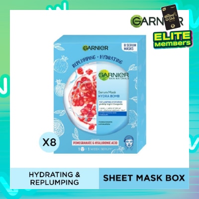 GARNIER Hydra Bomb Pomegranate Super Hydrating Replumping Serum Mask Sheets (For Dehydrated Skin) 8s