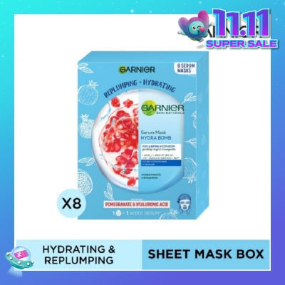 GARNIER Hydra Bomb Pomegranate Super Hydrating Replumping Serum Mask Sheets (For Dehydrated Skin) 8s
