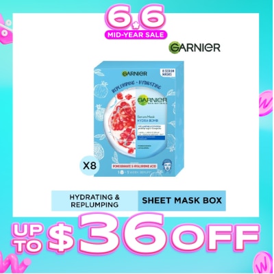GARNIER - Hydra Bomb Pomegranate Super Hydrating Replumping Serum Mask Sheets (For Dehydrated Skin) 8s