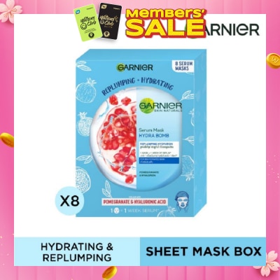 GARNIER Hydra Bomb Pomegranate Super Hydrating Replumping Serum Mask Sheets (For Dehydrated Skin) 8s