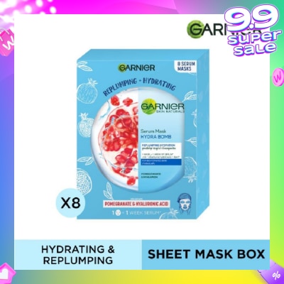 GARNIER Hydra Bomb Pomegranate Super Hydrating Replumping Serum Mask Sheets (For Dehydrated Skin) 8s