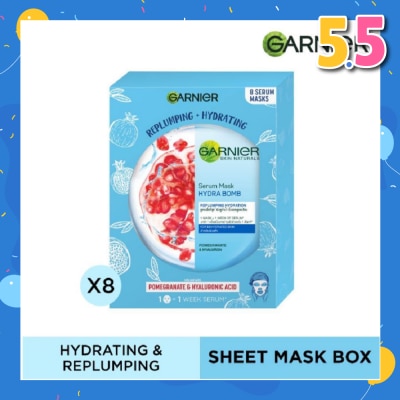 GARNIER Hydra Bomb Pomegranate Super Hydrating Replumping Serum Mask Sheets (For Dehydrated Skin) 8s