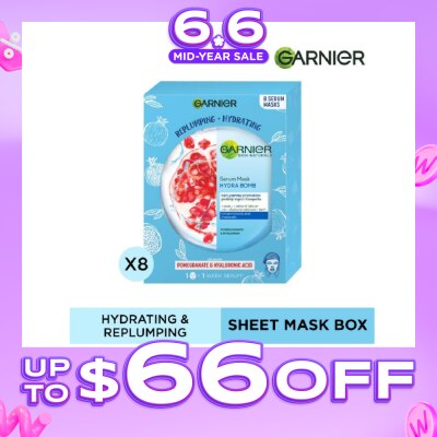 GARNIER - Hydra Bomb Pomegranate Super Hydrating Replumping Serum Mask Sheets (For Dehydrated Skin) 8s