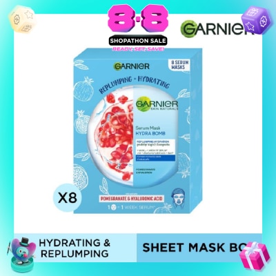 GARNIER - Hydra Bomb Pomegranate Super Hydrating Replumping Serum Mask Sheets (For Dehydrated Skin) 8s