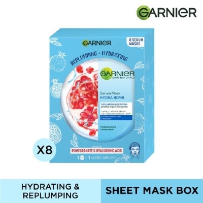 GARNIER Hydra Bomb Pomegranate Super Hydrating Replumping Serum Mask Sheets (For Dehydrated Skin) 8s