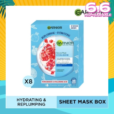 GARNIER Hydra Bomb Pomegranate Super Hydrating Replumping Serum Mask Sheets (For Dehydrated Skin) 8s
