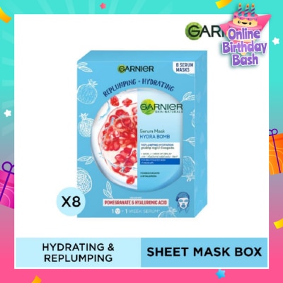 GARNIER Hydra Bomb Pomegranate Super Hydrating Replumping Serum Mask Sheets (For Dehydrated Skin) 8s