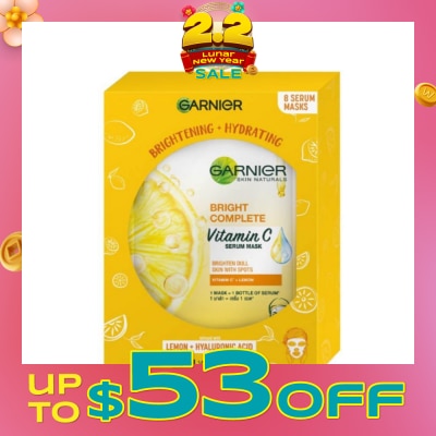 GARNIER Hydra Bomb Bright Complete Super Hydrating Brightening Serum Mask Sheets (For Dull Skin with Spots) 8s