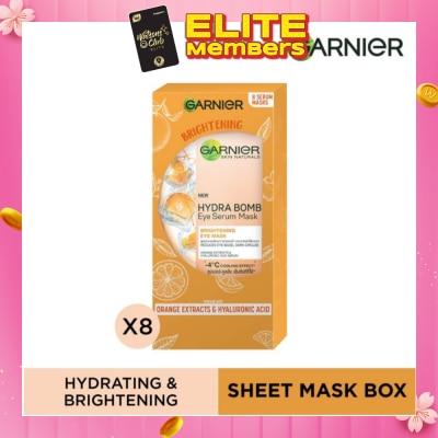 GARNIER Hydra Bomb Eye Serum Mask Brightening Eye Mask with Hyaluronnic Acid & Orange Extracts (Reduces Eye_bags Dark Circles) 8s