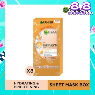 GARNIER Hydra Bomb Eye Serum Mask Brightening Eye Mask with Hyaluronnic Acid & Orange Extracts (Reduces Eye_bags Dark Circles) 8s
