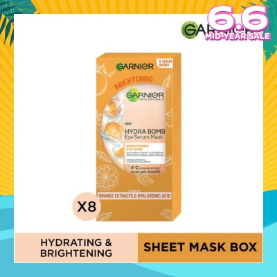 GARNIER Hydra Bomb Eye Serum Mask Brightening Eye Mask with Hyaluronnic Acid & Orange Extracts (Reduces Eye_bags Dark Circles) 8s