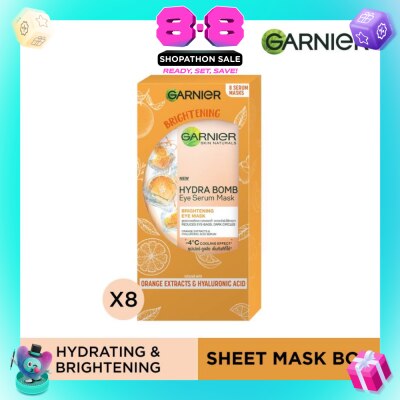 GARNIER - Hydra Bomb Eye Serum Mask Brightening Eye Mask with Hyaluronnic Acid & Orange Extracts (Reduces Eye_bags Dark Circles) 8s