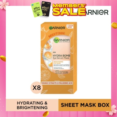 GARNIER Hydra Bomb Eye Serum Mask Brightening Eye Mask with Hyaluronnic Acid & Orange Extracts (Reduces Eye_bags Dark Circles) 8s