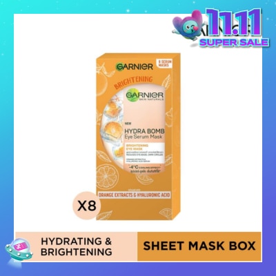 GARNIER Hydra Bomb Eye Serum Mask Brightening Eye Mask with Hyaluronnic Acid & Orange Extracts (Reduces Eye_bags Dark Circles) 8s