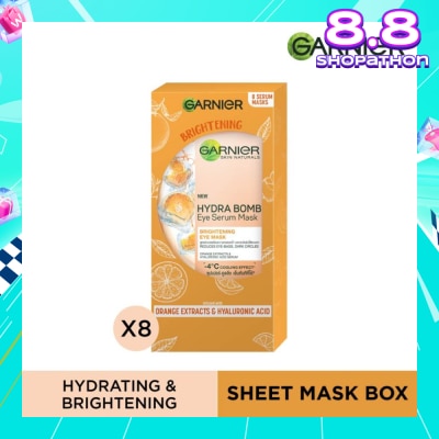 GARNIER Hydra Bomb Eye Serum Mask Brightening Eye Mask with Hyaluronnic Acid & Orange Extracts (Reduces Eye_bags Dark Circles) 8s